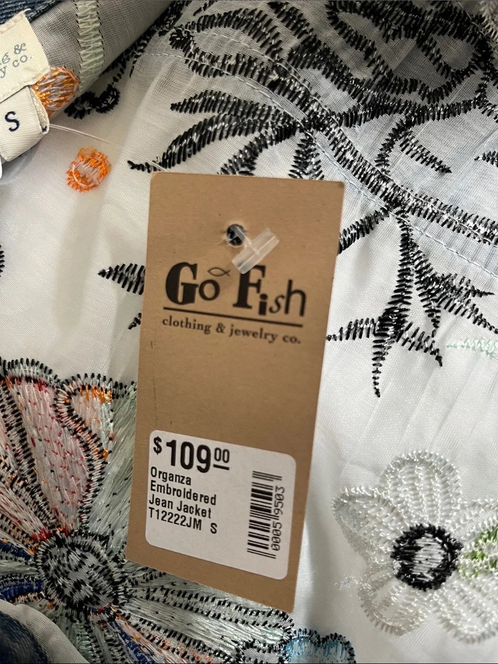 Go Fish Organza Embroidered Jean Jacket small floral mesh sheer jacket spring - Picture 6 of 6